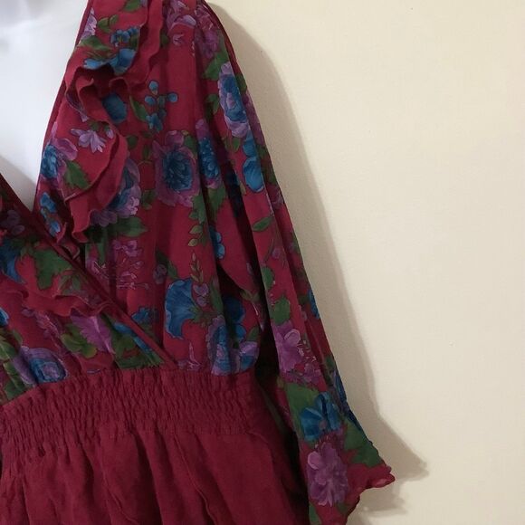 Vintage Maroon Bohemian Hippie Whimsygoth Romantic Dark Fairy Silk Maxi Dress OS - Picture 4 of 12